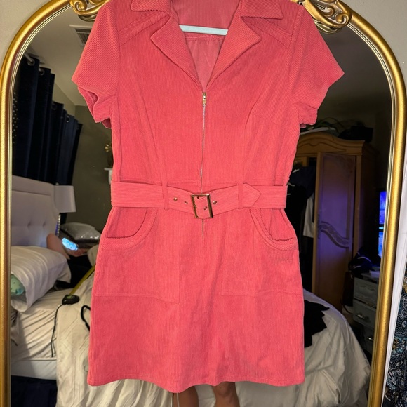Corduroy, pink, mini short sleeve belted dress size medium - Picture 7 of 7